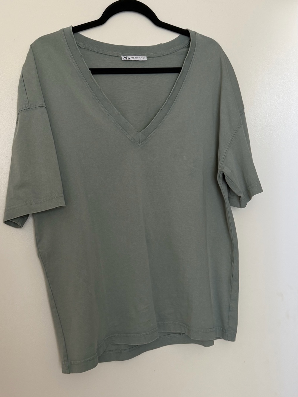 Zara Sage Green V-Neck Short Sleeve Tee